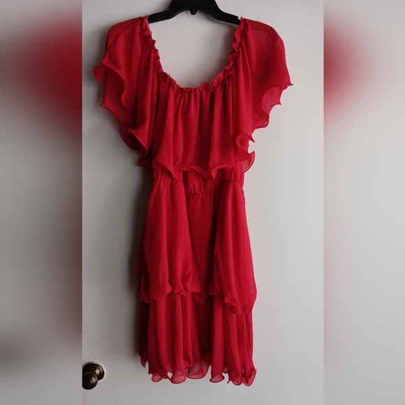 Shein Red Off Shoulder Ruffle Dress - Picture 3 of 4